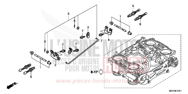 CORPS DE PAPILLON (PIECES CONSTITUTIVES) von VFR800X „Crossrunner“ CANDY BLAZING RED (R195) von 2011
